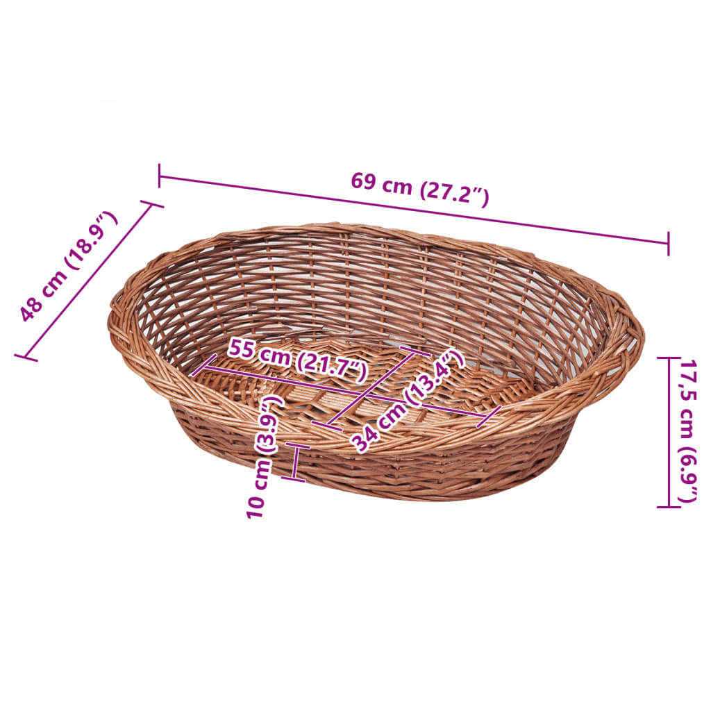 vidaXL Willow Dog Basket/Pet Bed Natural 70 cm