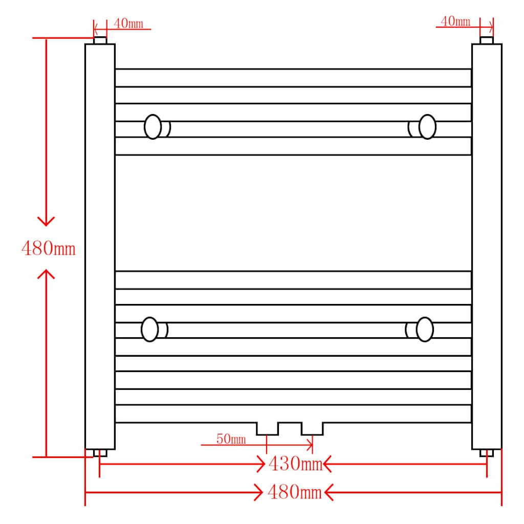Black Bathroom Central Heating Towel Rail Radiator Curve 480x480mm