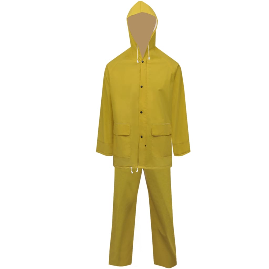 vidaXL Waterproof Heavy-duty 2-piece Rain Suit with Hood Yellow XXL