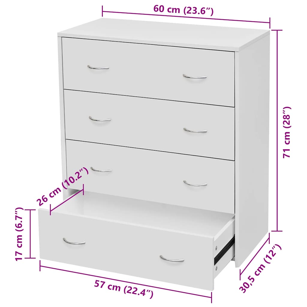 Sideboard with 4 Drawers 60x30.5x71 cm White