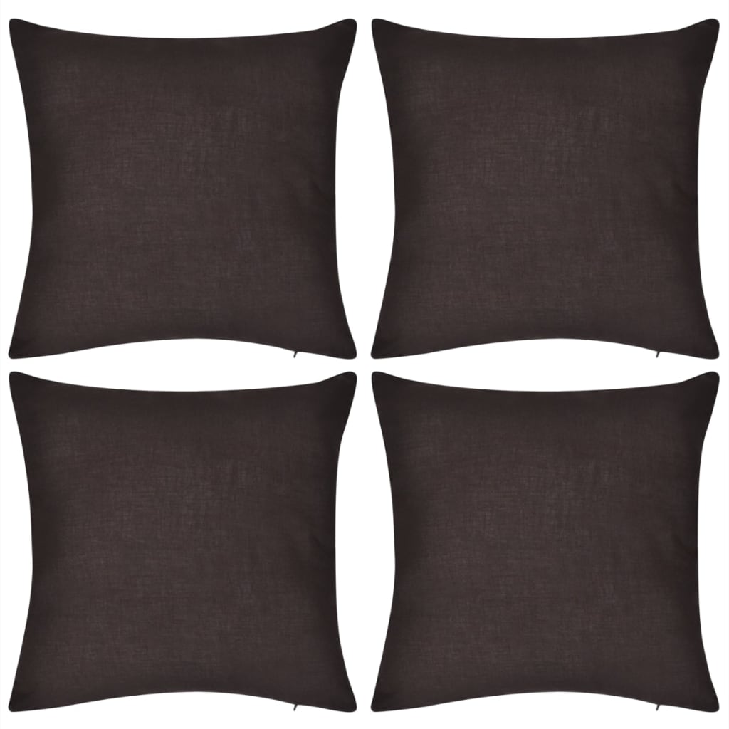 4 Brown Cushion Covers Cotton 50 x 50 cm