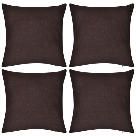 4 Brown Cushion Covers Cotton 50 x 50 cm