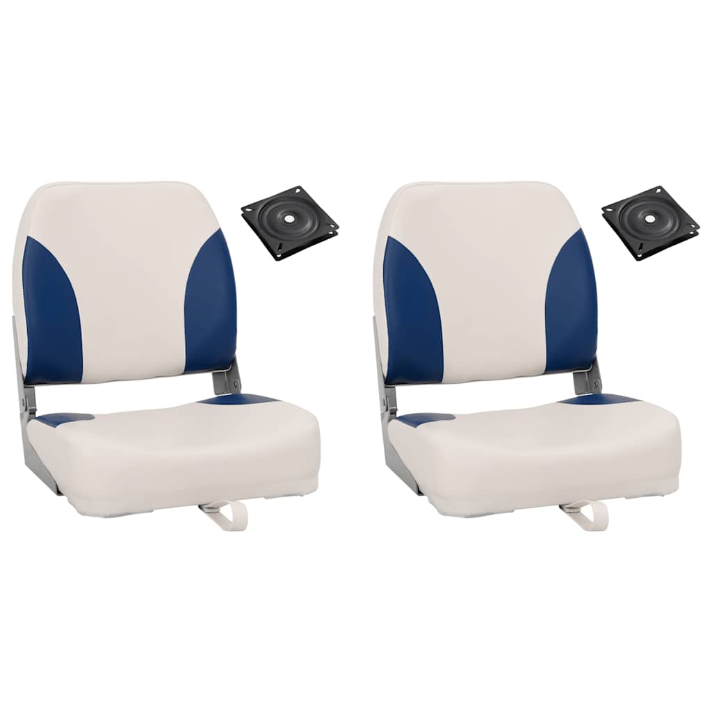 Foldable Boat Seat 2 Set with Blue-white Pillow