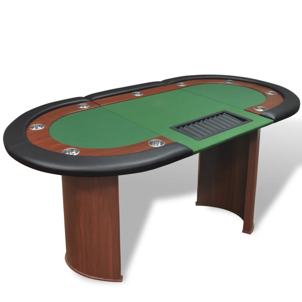 vidaXL 10-Player Poker Table with Dealer Area and Chip Tray Green