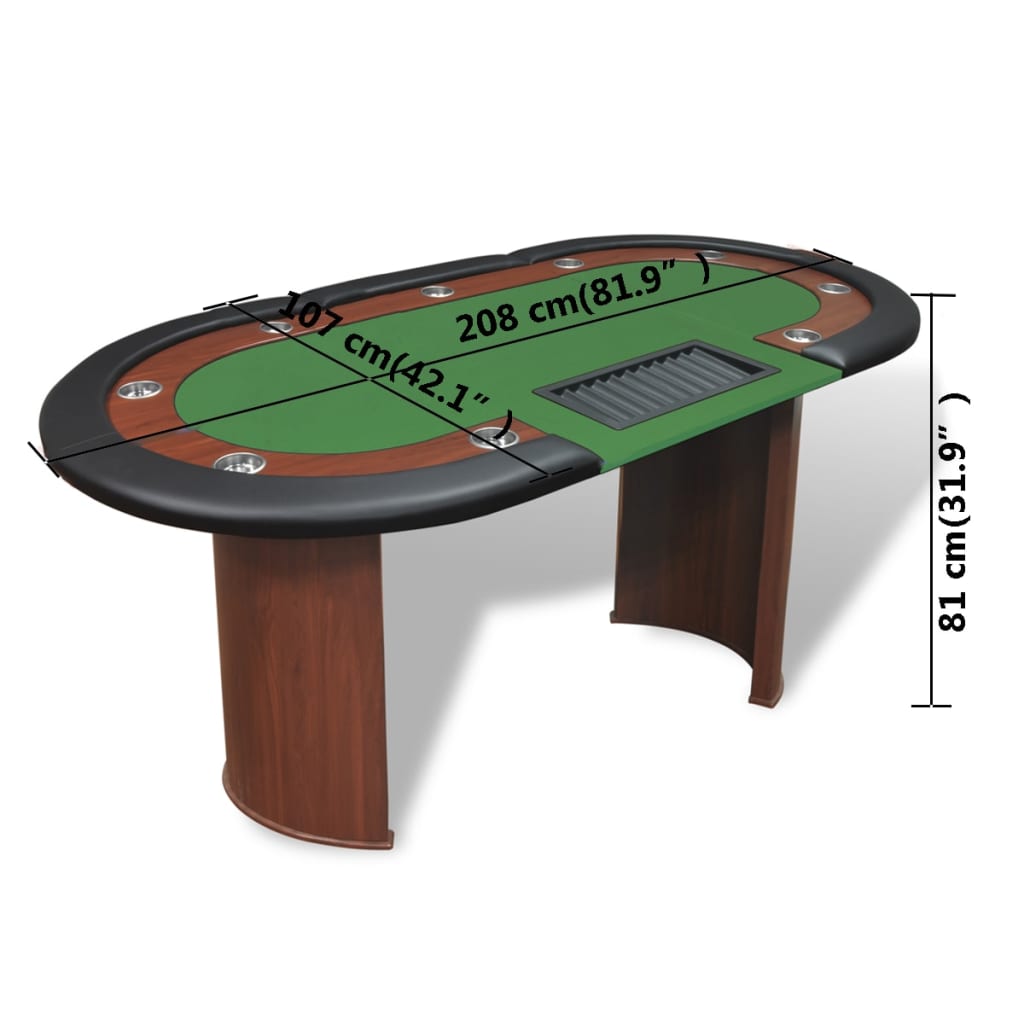 vidaXL 10-Player Poker Table with Dealer Area and Chip Tray Green