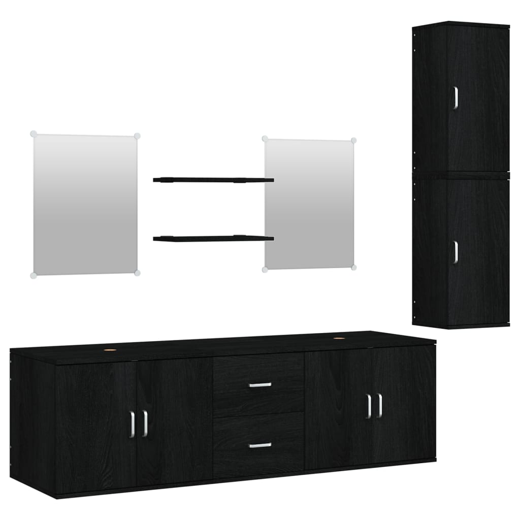 vidaXL 7 Piece Bathroom Furniture Set Black Engineered Wood