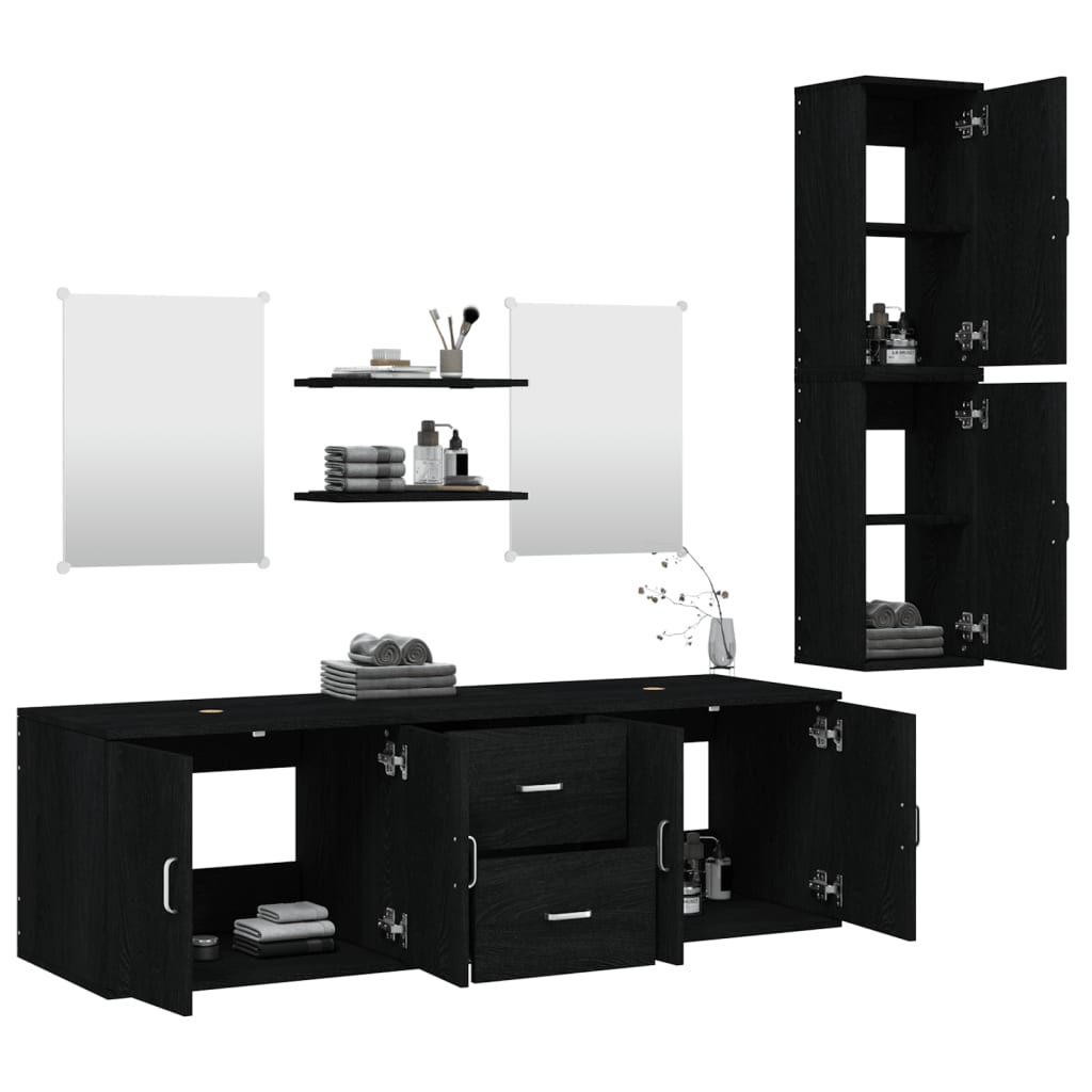 vidaXL 7 Piece Bathroom Furniture Set Black Engineered Wood