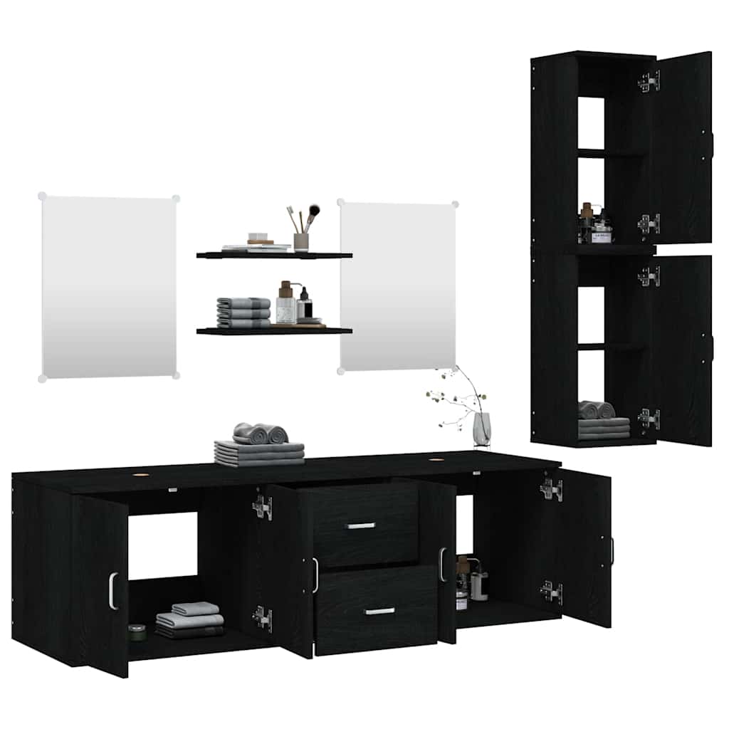 7 Piece Bathroom Furniture Set Black Engineered Wood