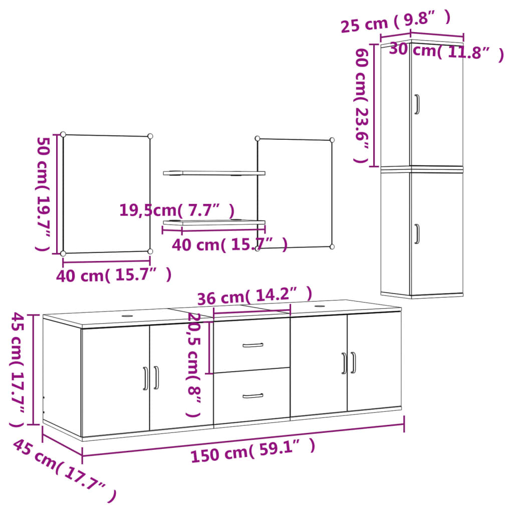 vidaXL 7 Piece Bathroom Furniture Set Black Engineered Wood