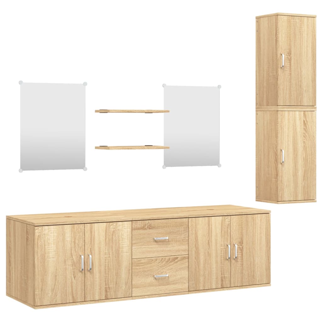 vidaXL 7 Piece Bathroom Furniture Set Oak Engineered Wood