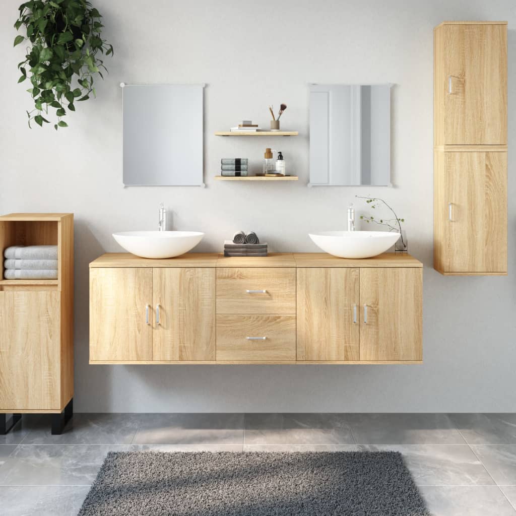 vidaXL 7 Piece Bathroom Furniture Set Oak Engineered Wood