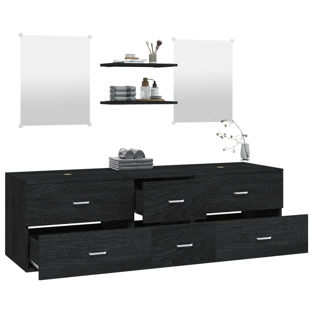 vidaXL 5 Piece Bathroom Furniture Set Black Engineered Wood