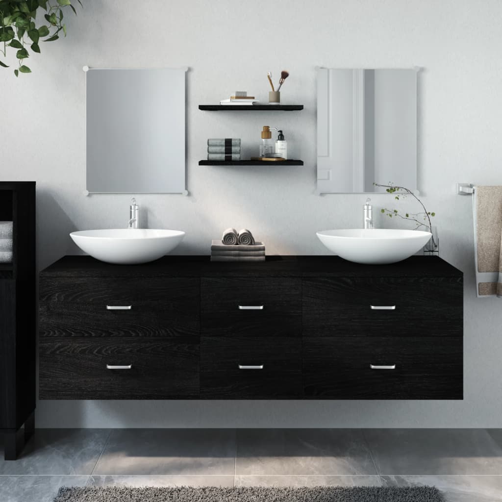 vidaXL 5 Piece Bathroom Furniture Set Black Engineered Wood