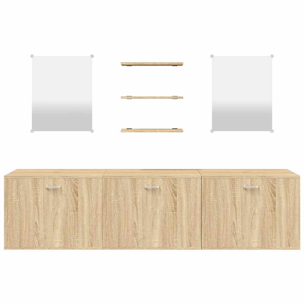 6 Piece Bathroom Furniture Set Oak Engineered Wood