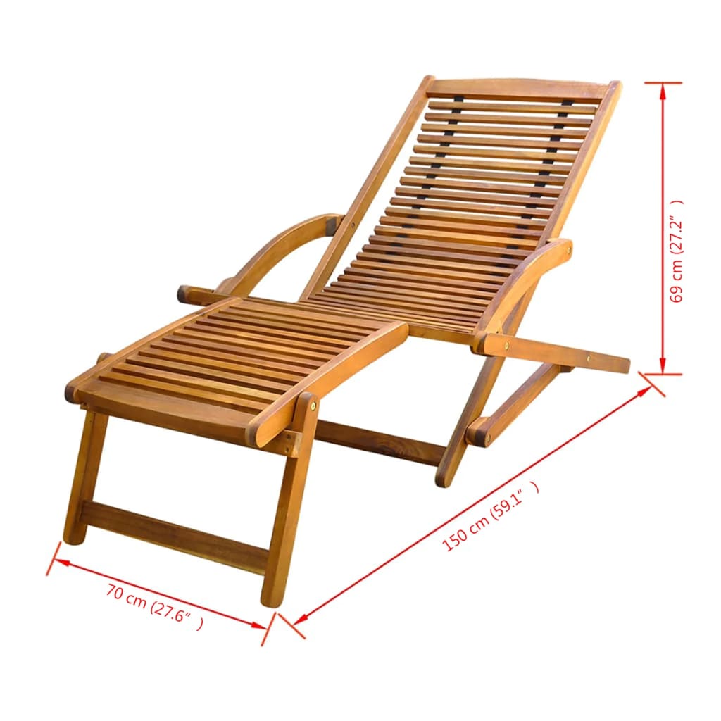 vidaXL Deck Chair with Footrest Solid Acacia Wood