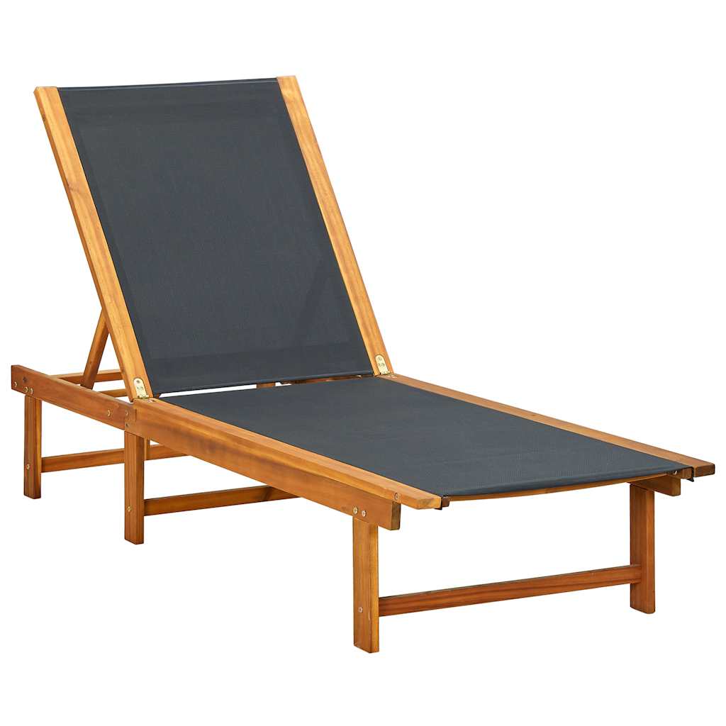 41745 vidaXL Sun Lounger Solid Acacia Wood and Textilene