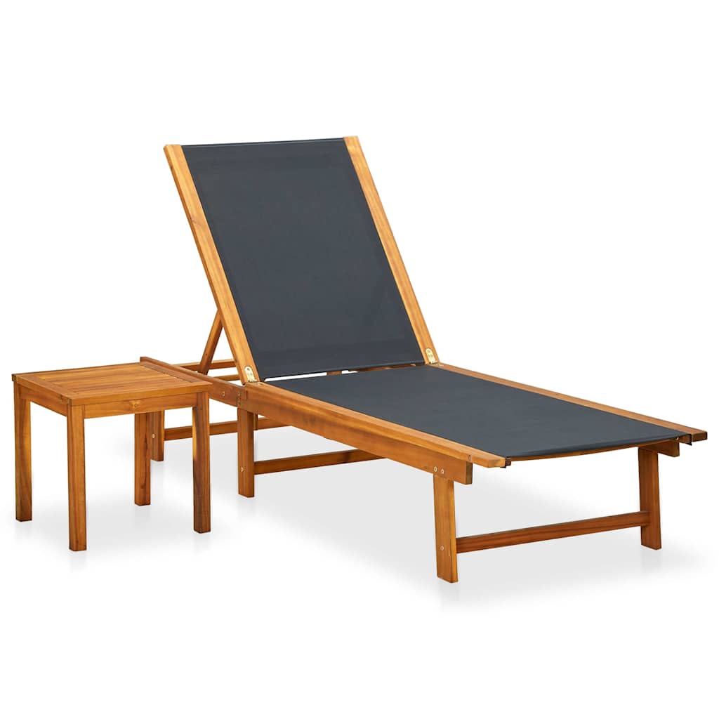 41746 vidaXL Sun Lounger with Table Solid Acacia Wood and Textilene