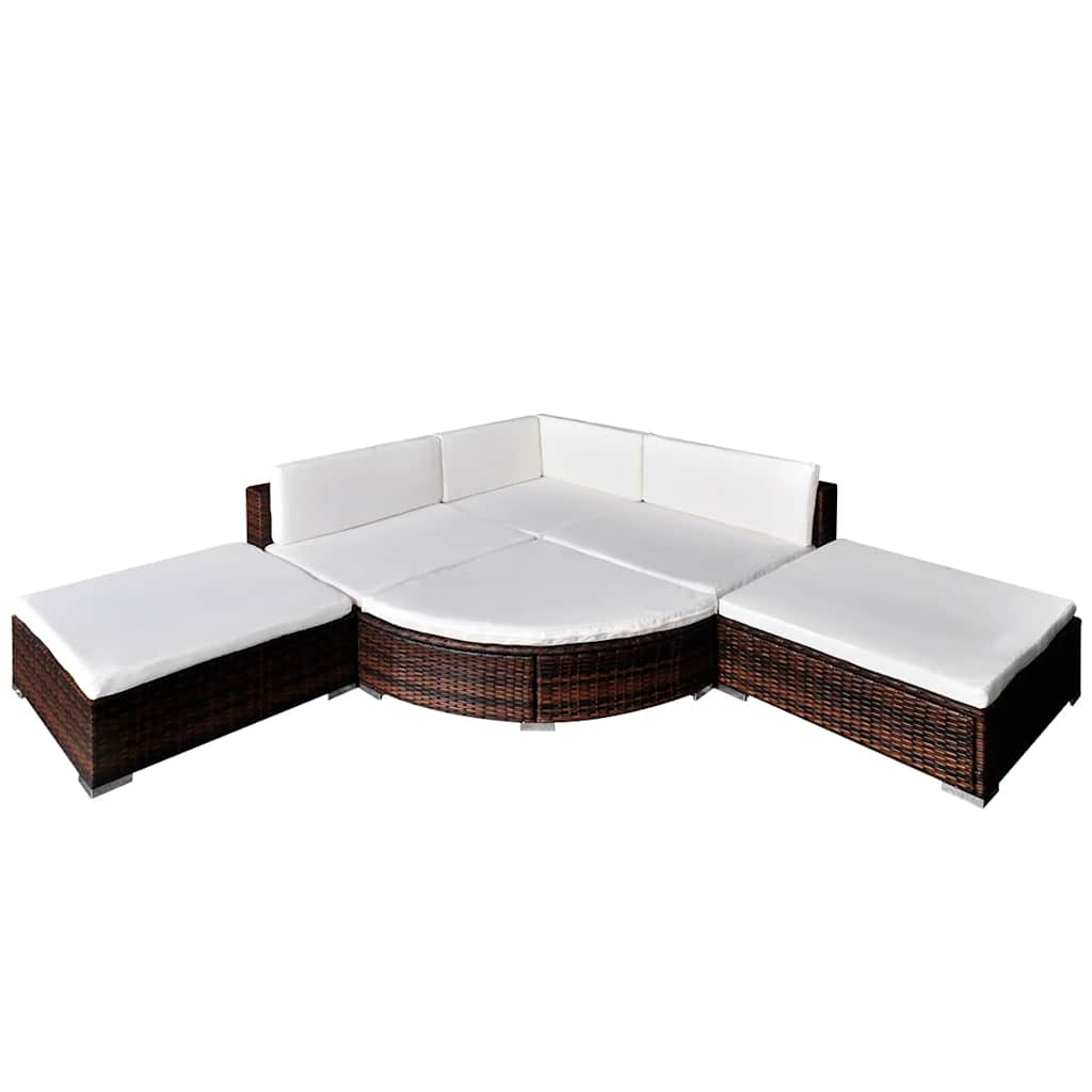 vidaXL 6 Piece Garden Lounge Set with Cushions Poly Rattan Brown