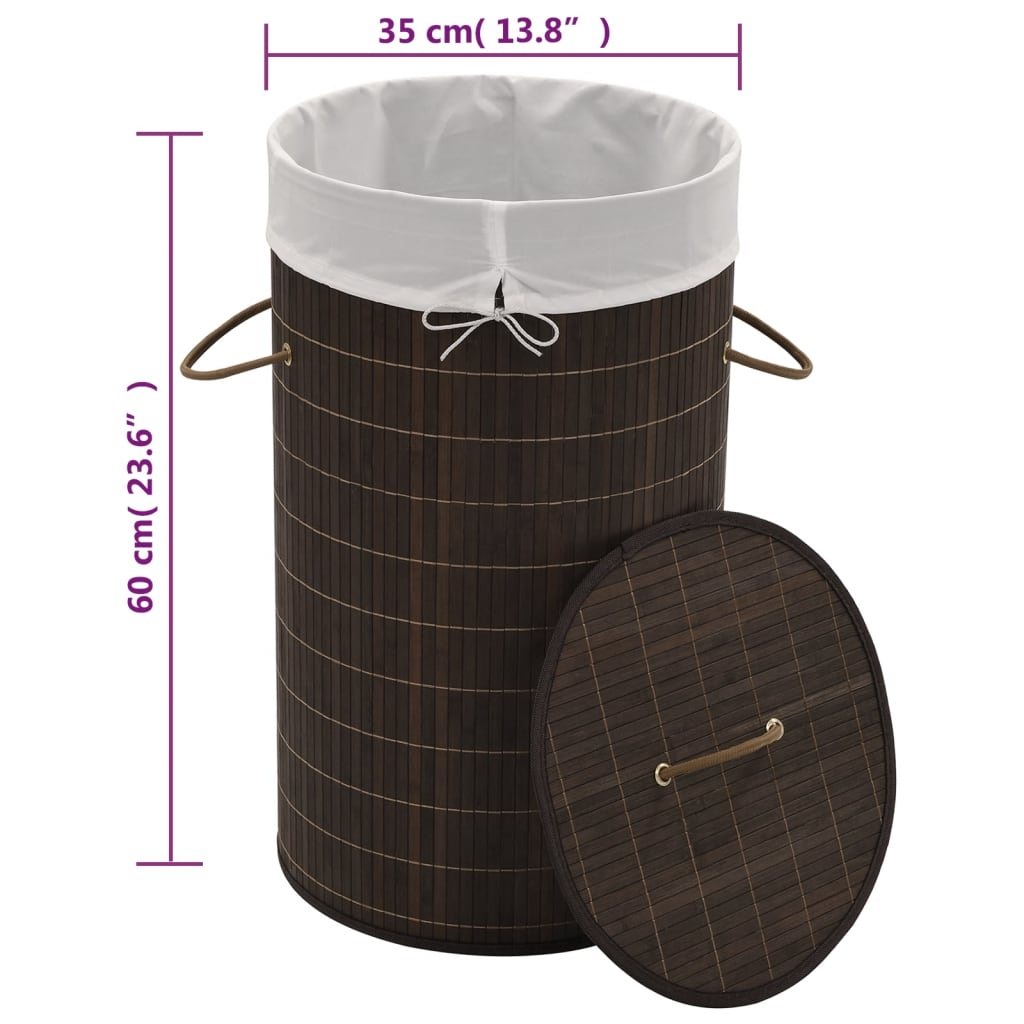 vidaXL Bamboo Laundry Bin Round Dark Brown