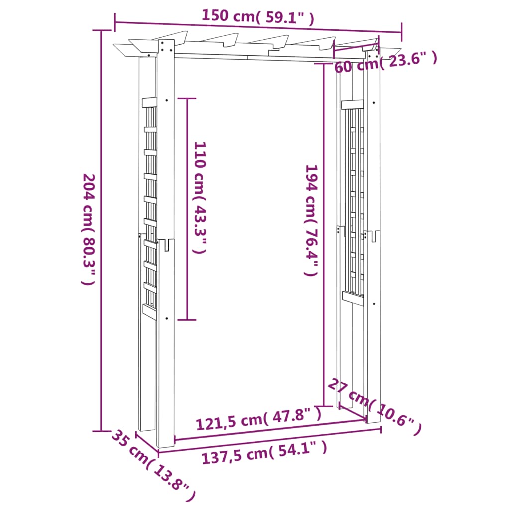 vidaXL Arbour / Rose Arch 150x60x204 cm Impregnated Wood