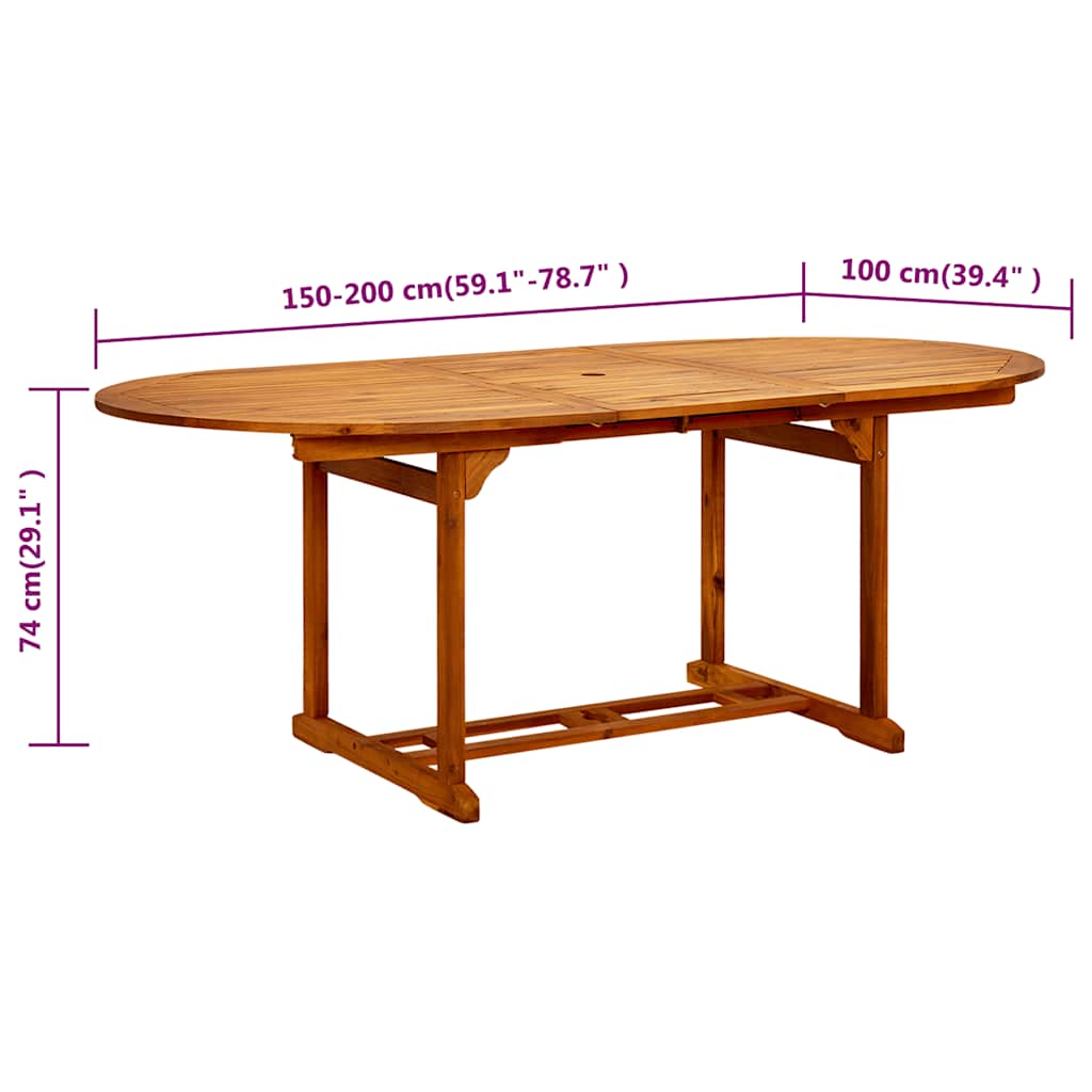 41818 vidaXL Garden Table (150-200)x100x75 cm Solid Acacia Wood
