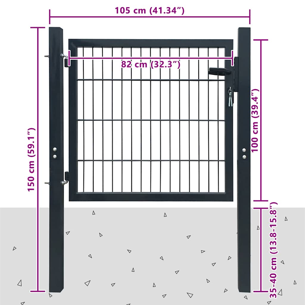 142026 vidaXL Fence Gate Steel Anthracite 100x100 cm