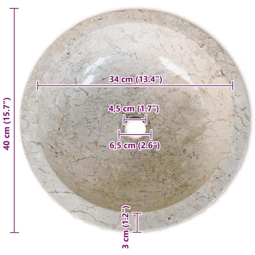 242673 vidaXL Basin Marble 40 cm Cream