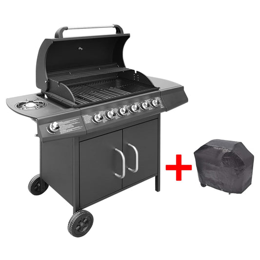 vidaXL Gas Barbecue Grill 6+1 Cooking Zone Black