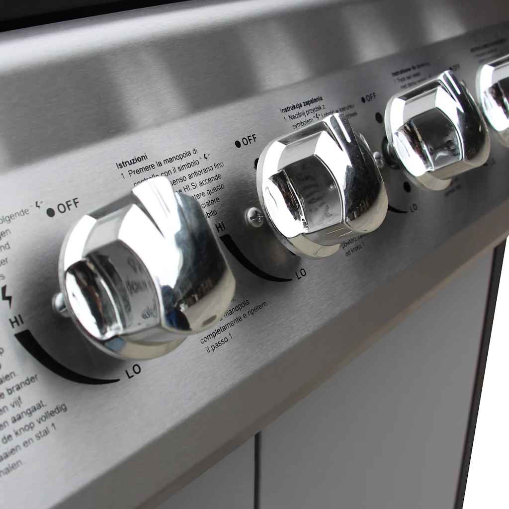 Gas Barbecue Grill 6+1 Cooking Zone Black and Silver