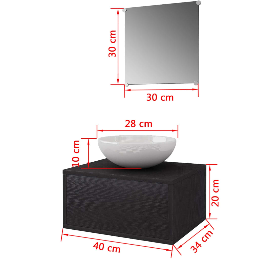 Bathroom Cabinet | Black and White | Engineered wood, Ceramic | Compact