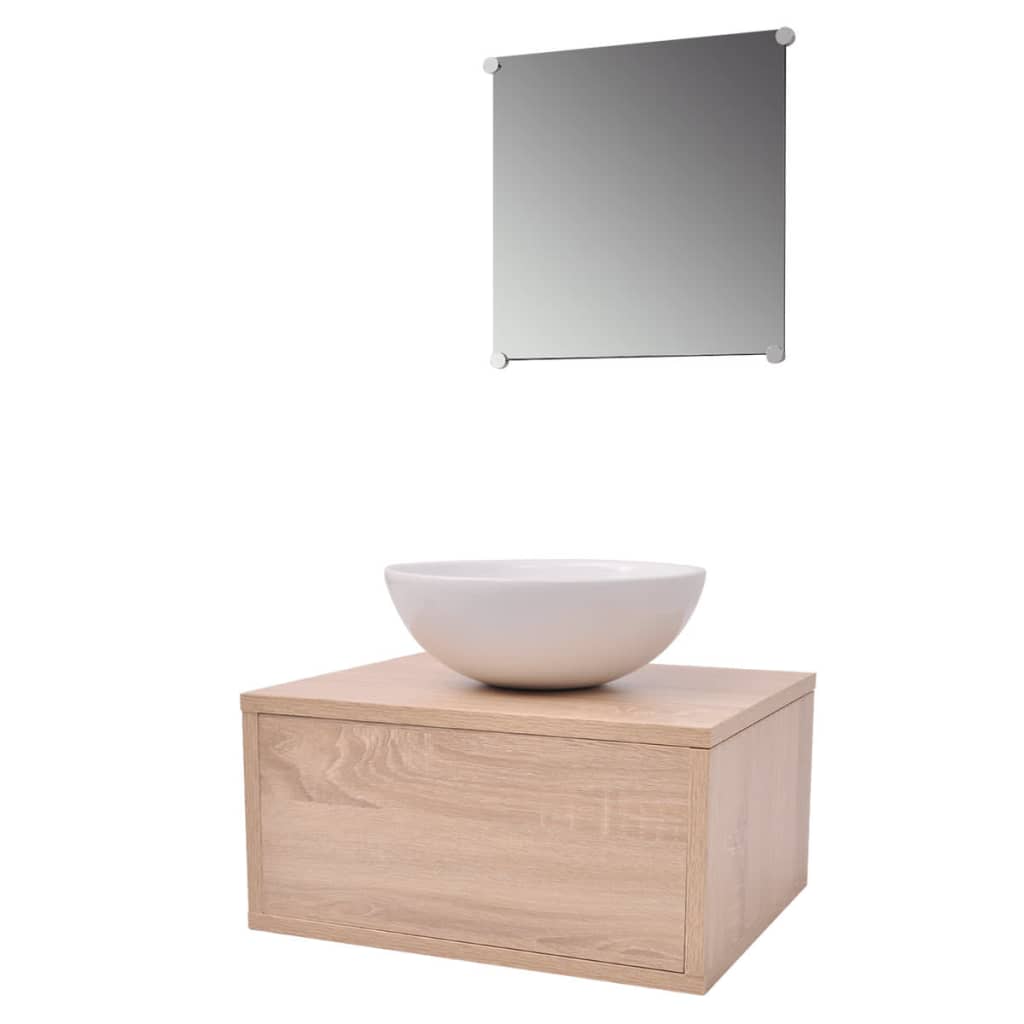 vidaXL Three Piece Bathroom Furniture and Basin Set Beige