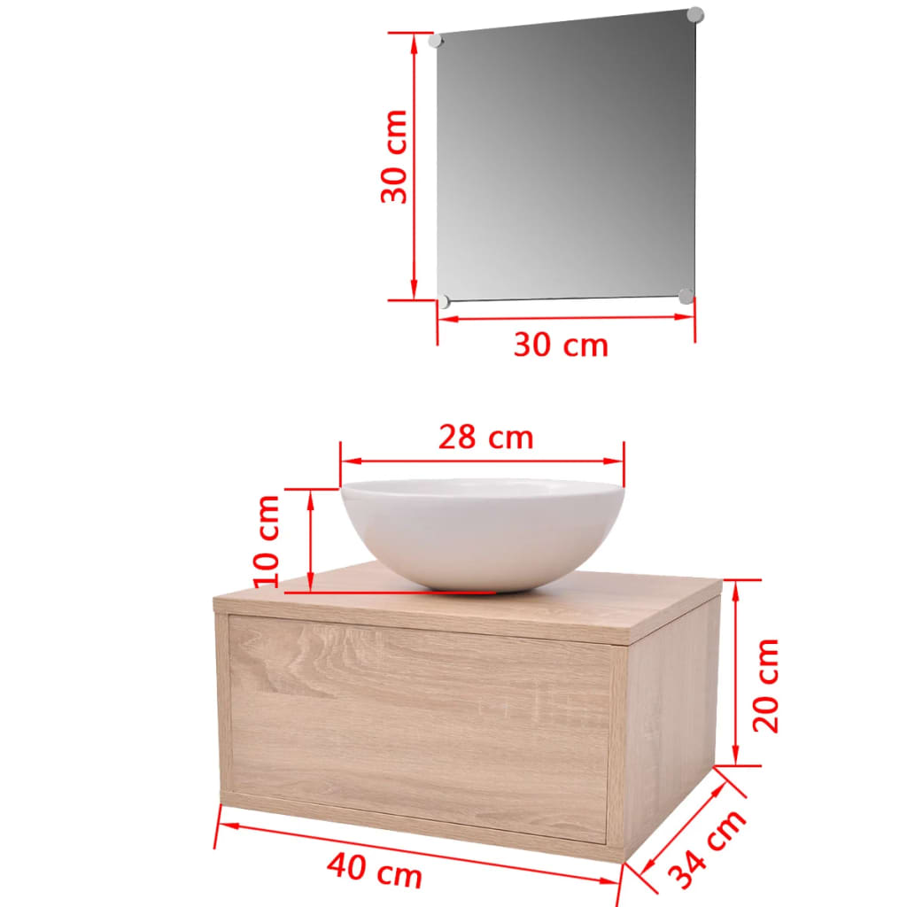 vidaXL Three Piece Bathroom Furniture and Basin Set Beige