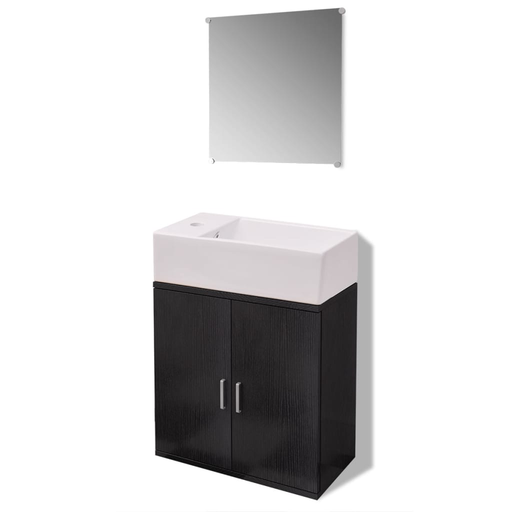 vidaXL Three Piece Bathroom Furniture and Basin Set Black