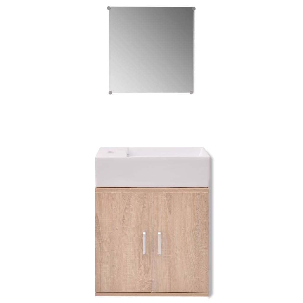 vidaXL Three Piece Bathroom Furniture and Basin Set Beige