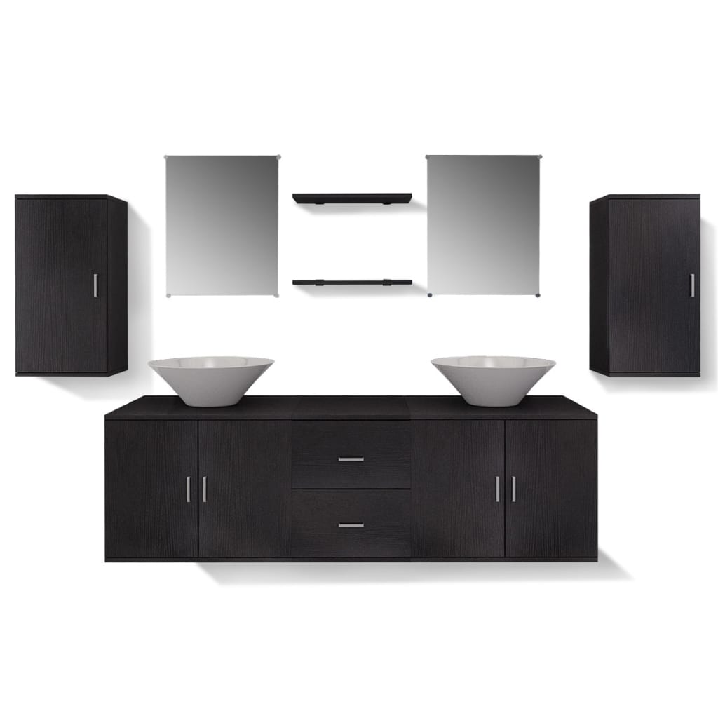 vidaXL Nine Piece Bathroom Furniture and Basin Set Black