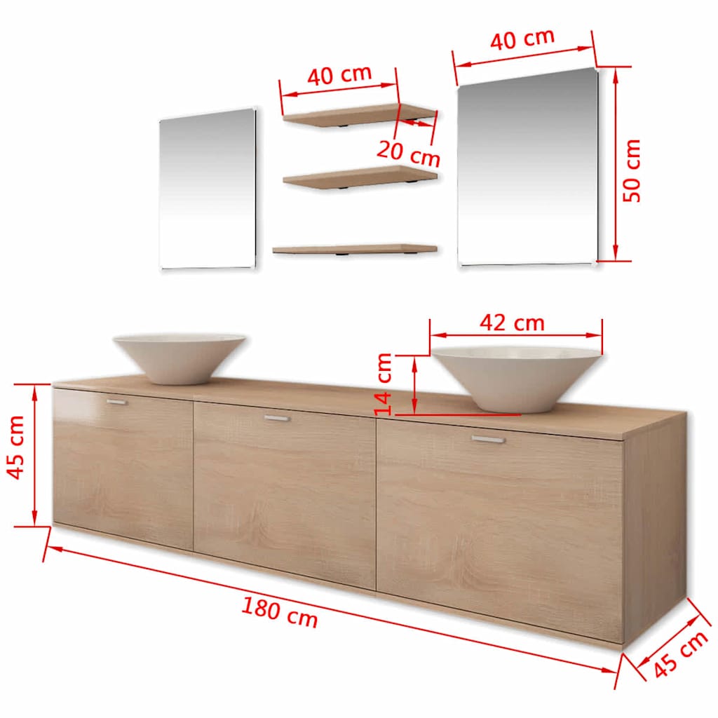 Eight Piece Bathroom Furniture and Basin Set Beige