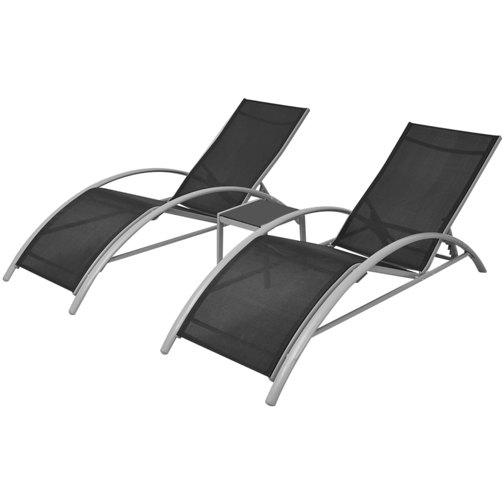 Sun Lounger | Black | Powder-Coated Aluminium | Adjustable |  Foldable