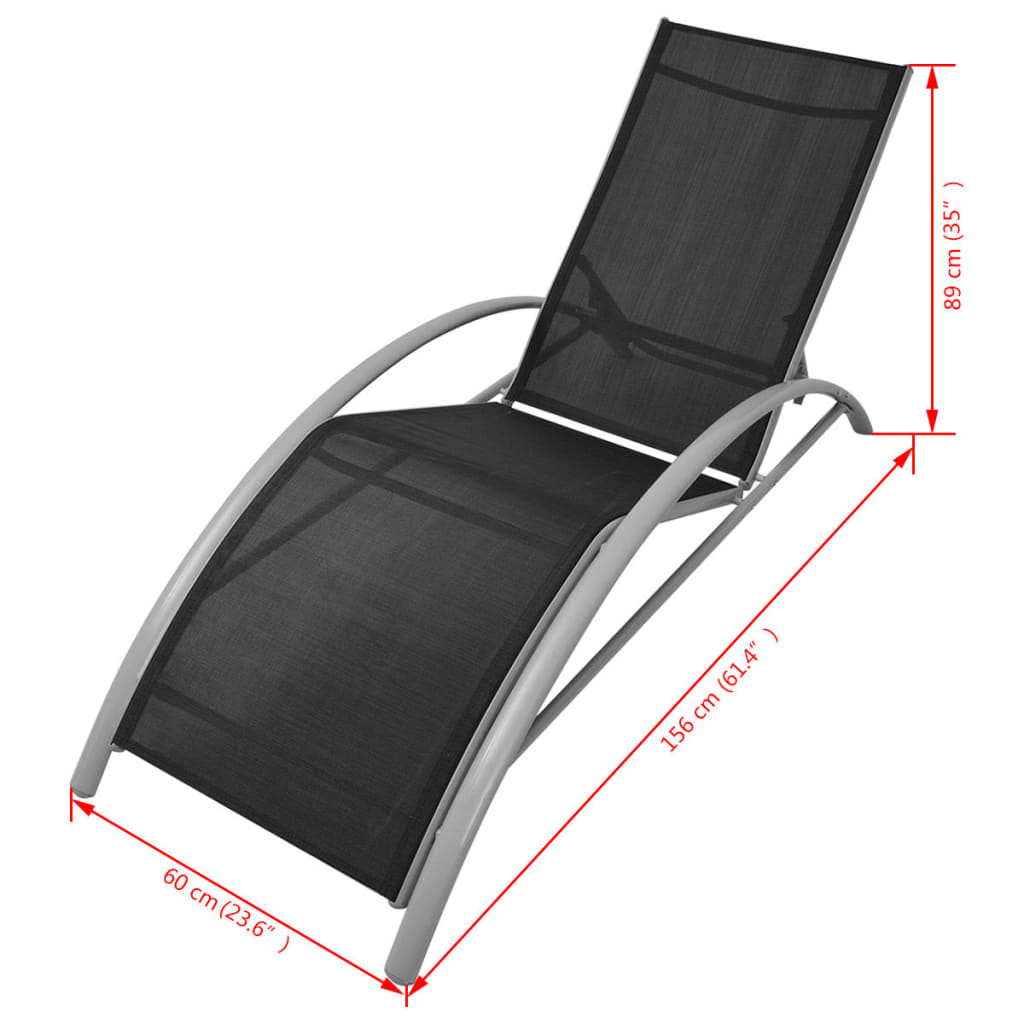 Sun Lounger | Black | Powder-Coated Aluminium | Adjustable |  Foldable