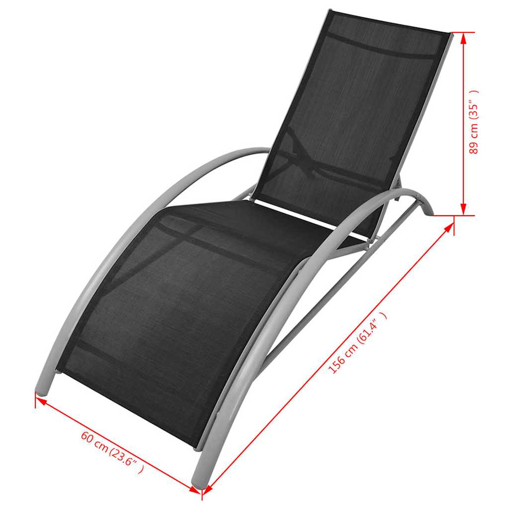 Sun Lounger | Black | Powder-Coated Aluminium | Adjustable |  Foldable