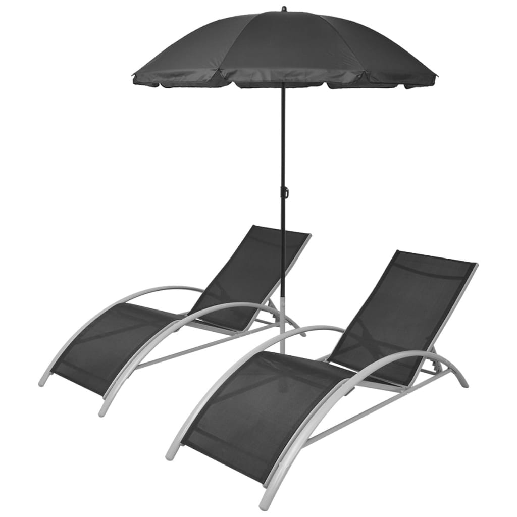 vidaXL Sun Loungers with Umbrella Aluminium Black