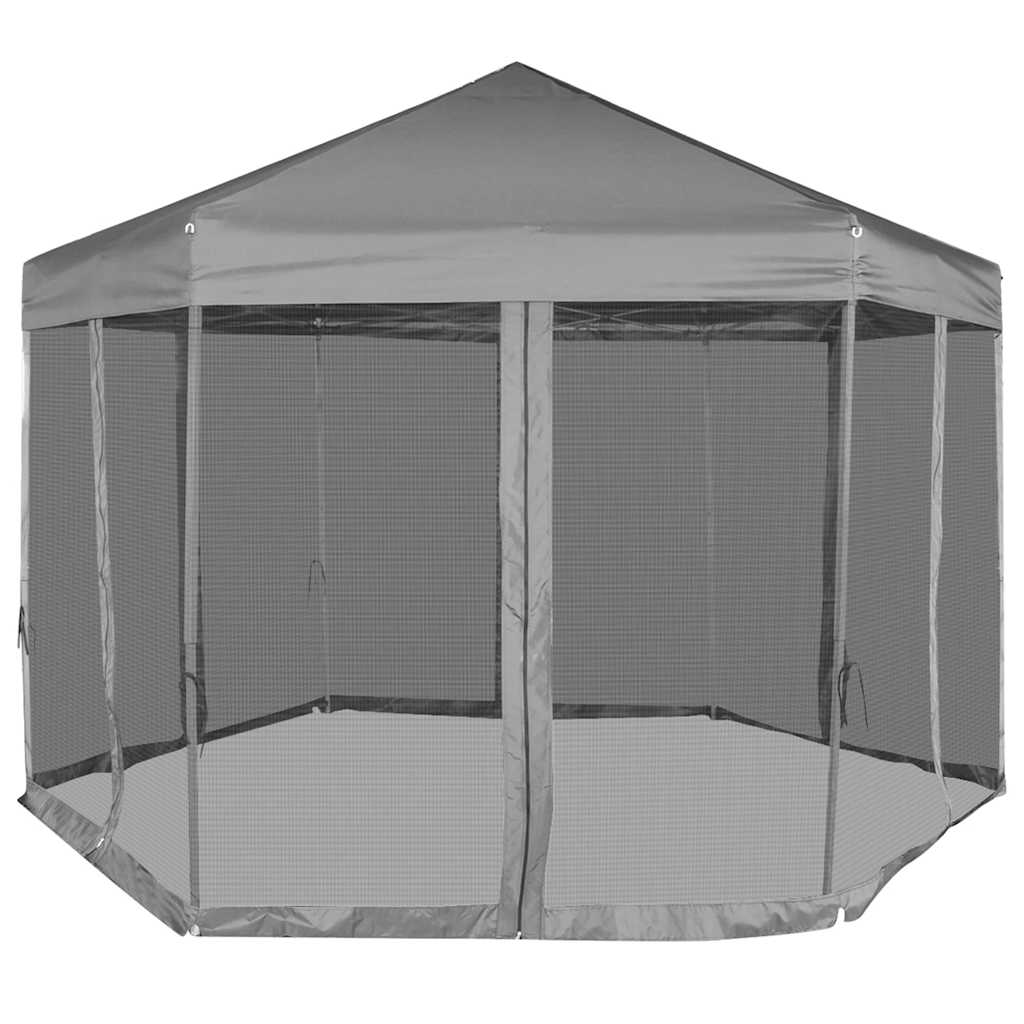 42111 vidaXL Hexagonal Pop-Up Marquee with 6 Sidewalls Grey 3,6x3,1 m