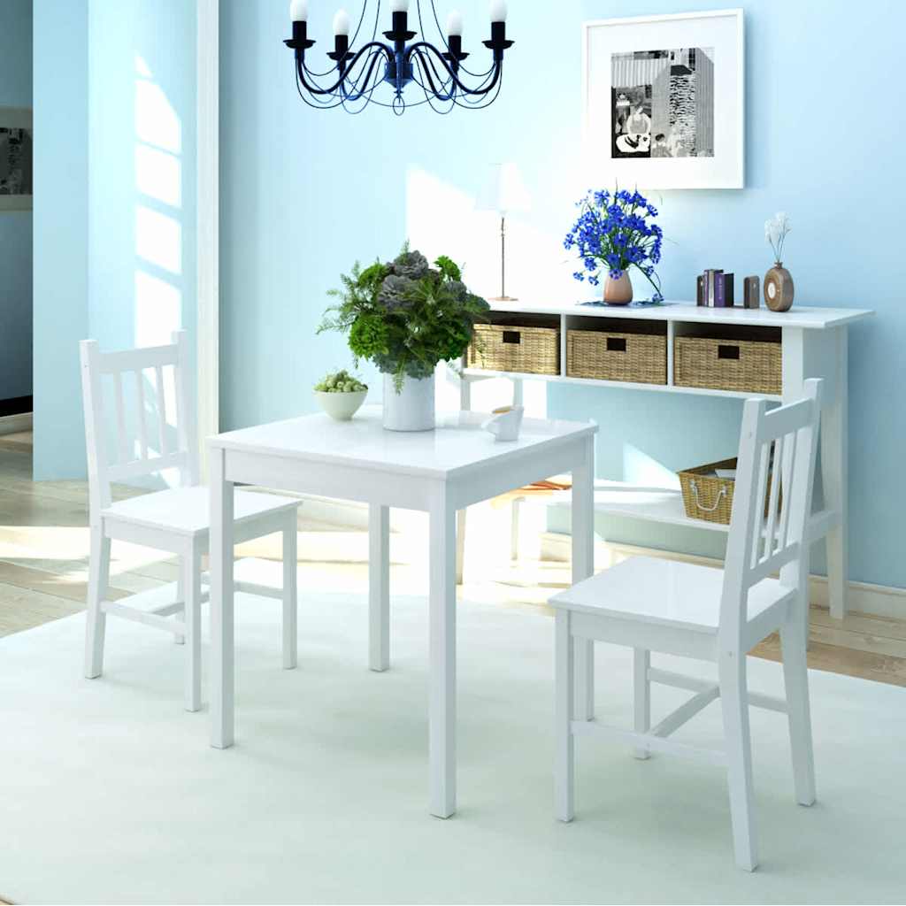 242955 vidaXL Three Piece Dining Set Pinewood White