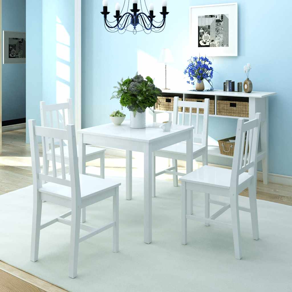 242957 vidaXL Five Piece Dining Set Pinewood White
