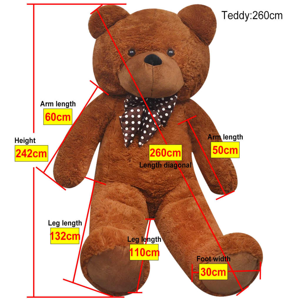 vidaXL Teddy Bear Cuddly Toy Plush Brown 242 cm