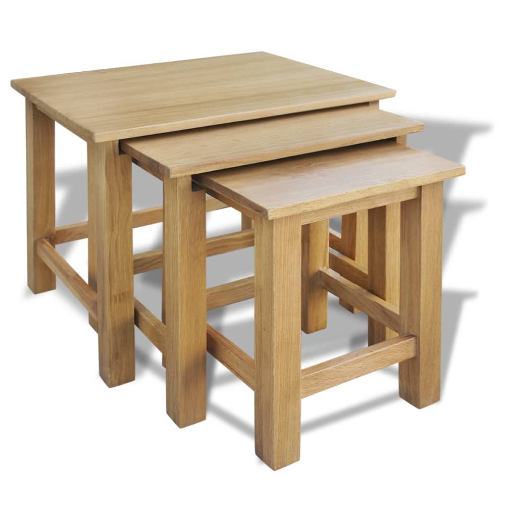 vidaXL Nesting Tables 3 pcs Solid Oak Wood