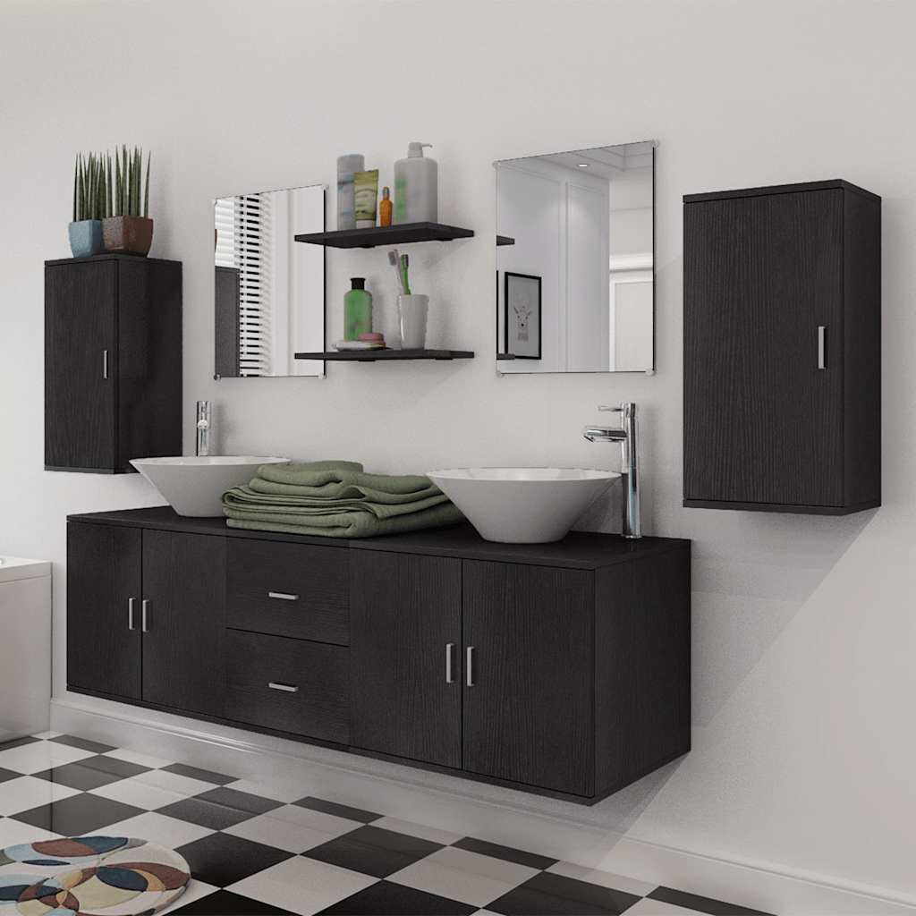 11 Piece Bathroom Furniture Set with Basin with Tap Black