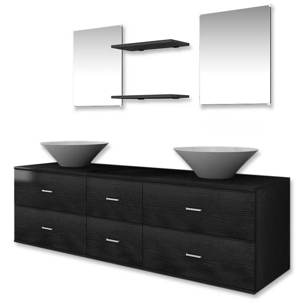 Nine Piece Bathroom Furniture Set with Basin with Tap Black