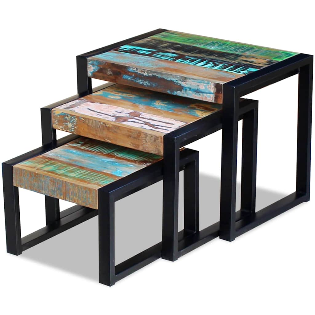 243279 vidaXL Three Piece Nesting Tables Solid Reclaimed Wood