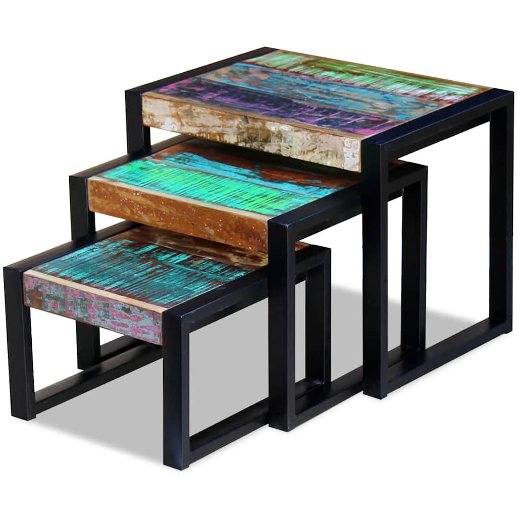 243279 vidaXL Three Piece Nesting Tables Solid Reclaimed Wood