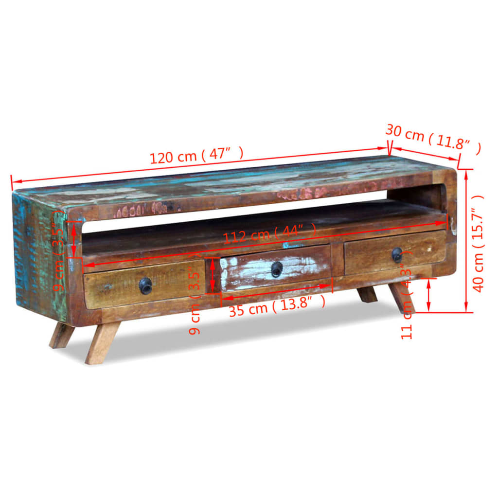 vidaXL TV Cabinet with 3 Drawers Solid Reclaimed Wood